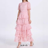 wallis Embroidered Lace-Paneled midi Dress - pink