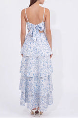eileen floral print layer strappy maxi dress - blue