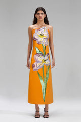 suzanne Appliqué Floral Bustier Maxi Dress in orange