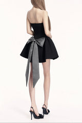 antonia back bow strapless mini dress - black