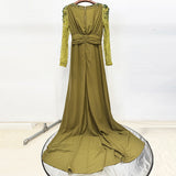 nail bead set with diamonds small trailing long dress olive green