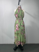 polly Green Floral Chiffon Halter Maxi Dress