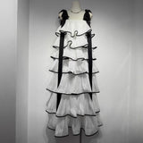 mandy White layer Ruffled Maxi Dress with Bows
