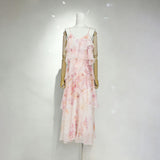 beverly V-neck spaghetti strap chiffon maxi dress - pink
