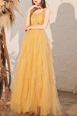 victoria rhinestone embellished tulle maxi dress - yellow