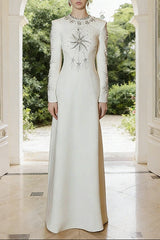 white diamond nail beads floor-length dress