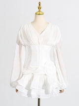 wallis 3d flower ruffle trim mini dress in white