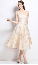 vanessa A-line Jacquard midi dress - apricot