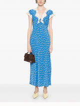 lyuba polka dot Lace-trimmed V-neck maxi dress in blue