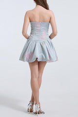 lisa jacquard fishbone bodice A-line mini dress in blue