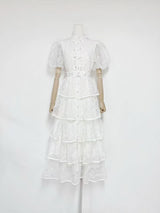elvira appliqué Lace layer maxi dress in white