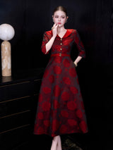 virginia Jacquard A-line midi dress - red