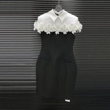 alma Collar Flower Mini Dress In Black