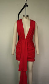 DEEP V NECK RUCHED MINI DRESS