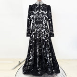 black mesh diamond embroidered maxi dress