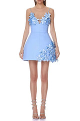 lyuba 3d flower embellished A-line mini dress - blue