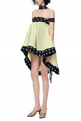 Polka dot asymmetrical halter-neck mini dress - green