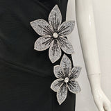 rita black 3D Floral Rhinestone Bodycon Slit Maxi Bandage Dress