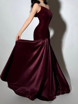 tiffany Irregular splicing strapless maxi dress - burgundy