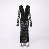 gwendolyn v neck hollow long sleeve lace maxi dress in black