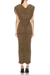 gloria Stretch pleated mesh maxi dress - brown