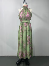 polly Green Floral Chiffon Halter Maxi Dress