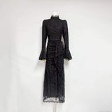 victoria Long lantern sleevelace-trim maxi dress - black