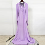 lavender nail bead halterneck open back shawl long dress