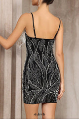 zenobia Pearl-embellished deep V-neck backless mini dress