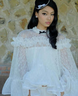 vanessa white Floral Lace Ruffled Top & Shorts Set