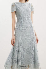 vivien embroidery lace midi dress - pale blue