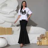 joanna V-Neck Half Sleeve Floral Bandage Top & Skirt Two-Piece Set