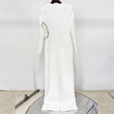white long sleeve embellished maxi dress