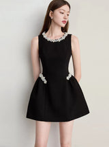 alani pearl embellished sleeveless mini dress - black