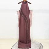 vivien Brown Beading High Neck Maxi Dress