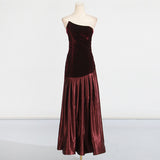 tiffany Irregular splicing strapless maxi dress - burgundy