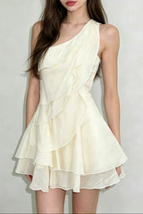 evelyn One-shoulder layered ruffle mini dress - apricot