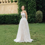 sally 3d butterfly waist-cinching Strapless lace maxi dress - white