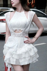 sharon Tassel Flower Lace Patchwork mini Dress - white