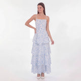 eileen floral print layer strappy maxi dress - blue