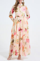 dolores colorful Floral print shirt collar maxi dress