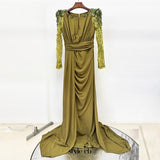 nail bead set with diamonds small trailing long dress olive green