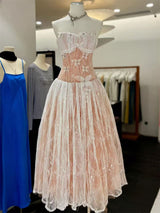 sally 3d butterfly waist-cinching Strapless lace maxi dress - white