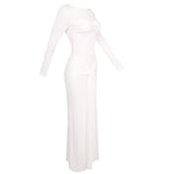 Round neck ribbon knot maxi dress in white