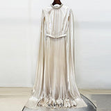 nail beaded slip sleeve pleated long dress