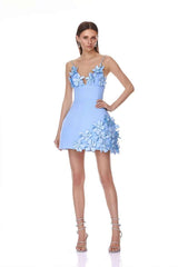 lyuba 3d flower embellished A-line mini dress - blue