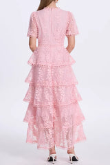 wallis Embroidered Lace-Paneled midi Dress - pink
