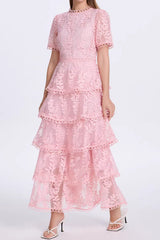 wallis Embroidered Lace-Paneled midi Dress - pink