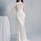 sylvia rhinestone embellish strapless satin maxi dress - white