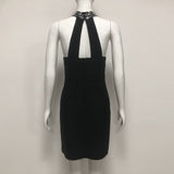 nelly pearl rhinestone halter mini dress in black